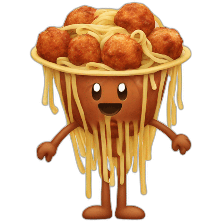 Spaghetti and meatballs with a face, arms and legs, doing something random emoji