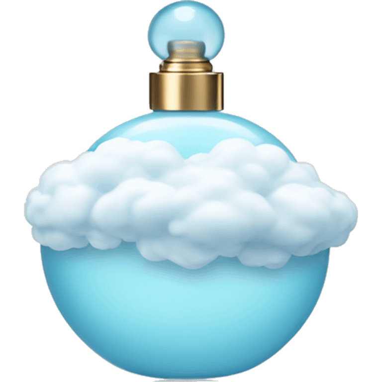 light blue round perfume bottle with large white cloud decoration at its base emoji