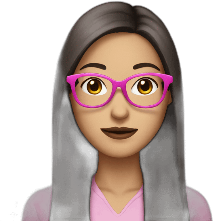 white women with long straight dark brown hair with pink glasses  emoji