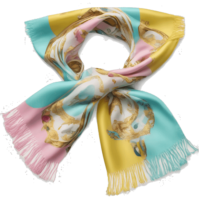 Dolce and Gabbana scarf with colourful pastel ornament print and golden detais  emoji