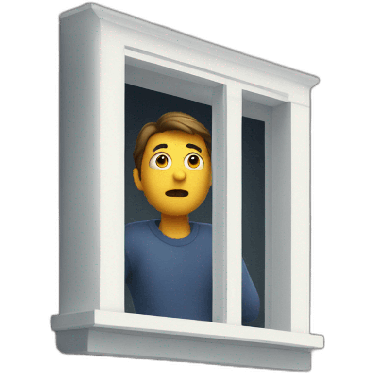 suspicious man looking outside of window of house emoji