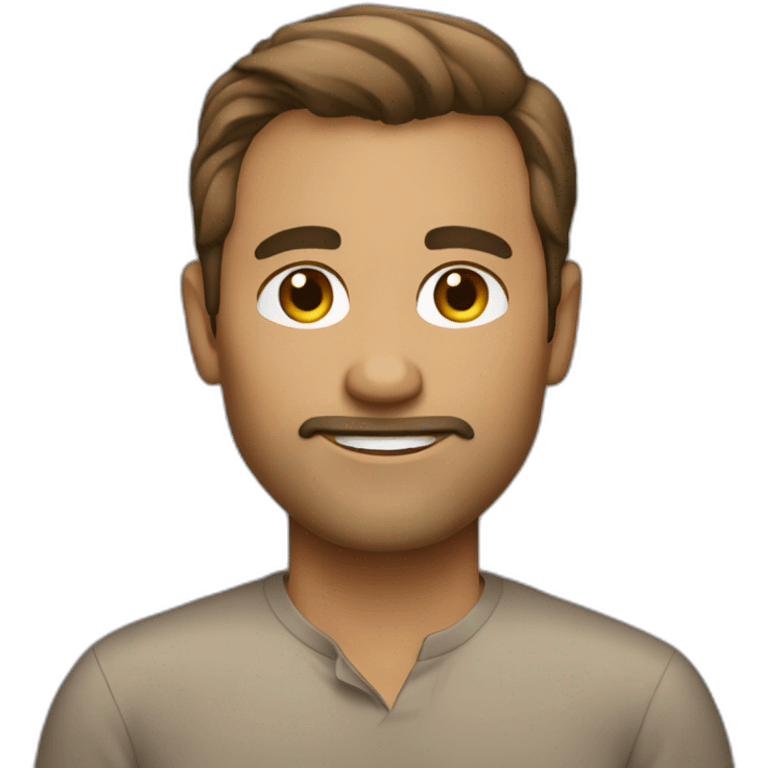 45 year old brown shirt hair working on a mac emoji