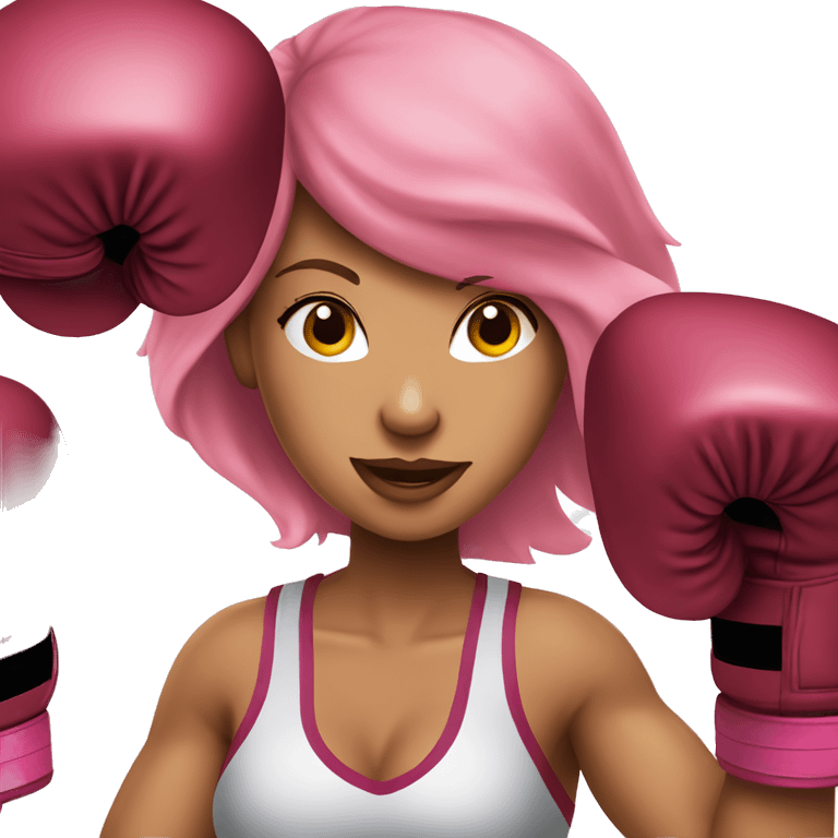 Beautiful tattooed  burgundy long haired woman boxing with pink gloves emoji