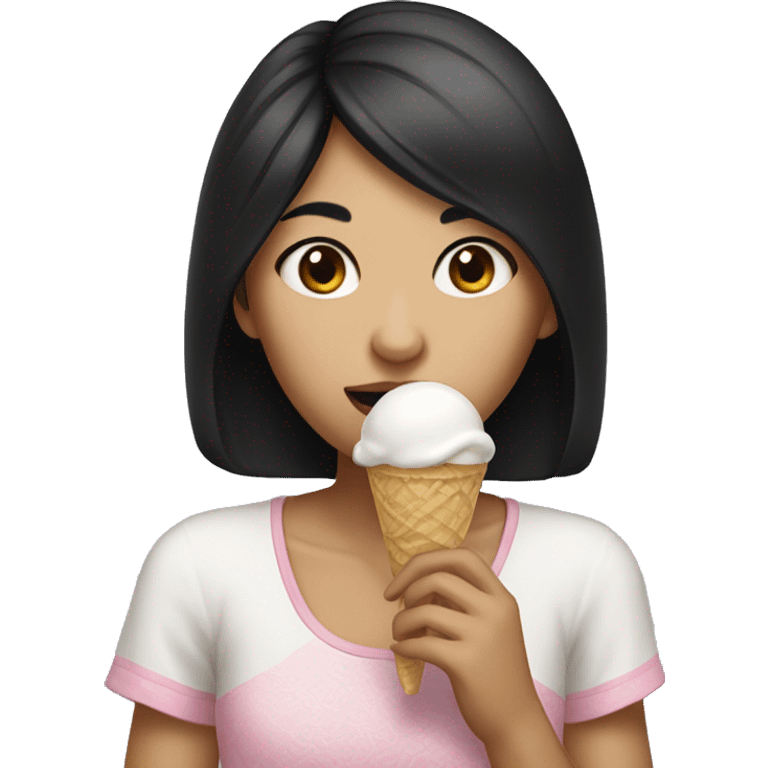 girl wth black hair, look a little like chinese, and eating ice cream emoji