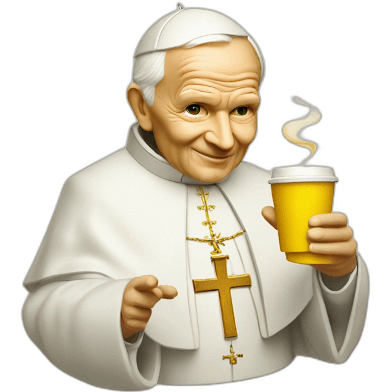 pope John Paul II with yellow face offering coffee emoji