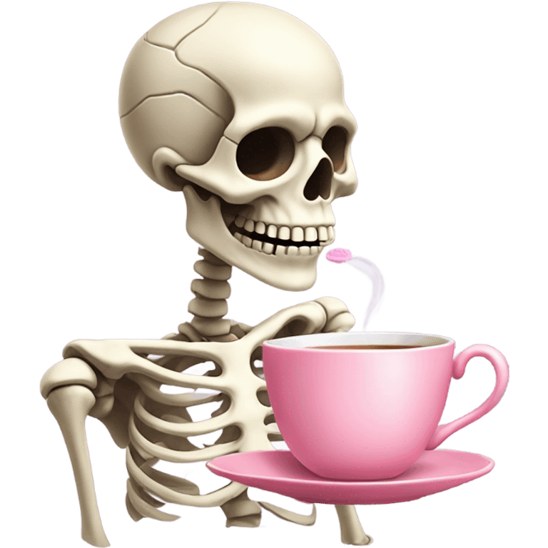 Skeleton sipping tea from a pink teacup  emoji