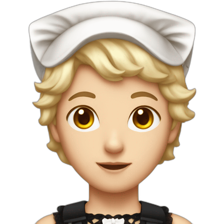 Boy with a french maid outfit and cat ears on his head emoji