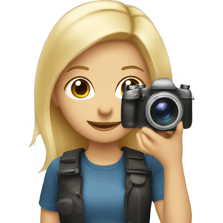 A blonde girl with a camera taking a photo emoji