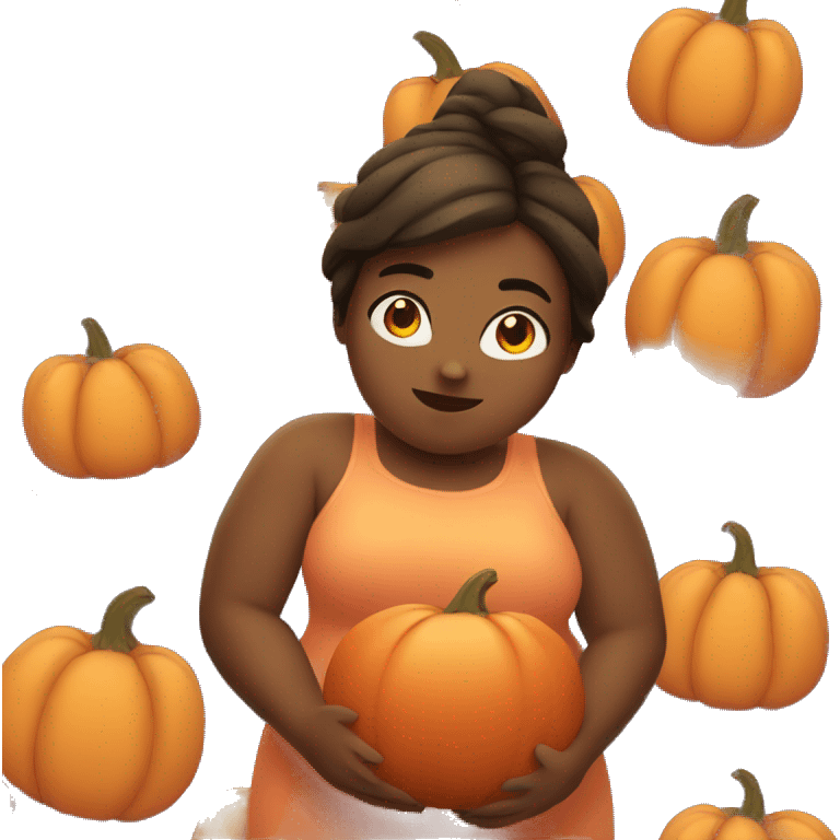 Fat girl holding a pumpkin emoji