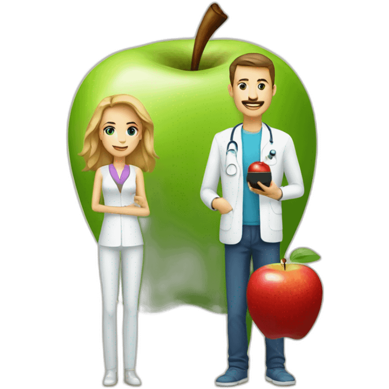 An apple and a nutritionist men emoji