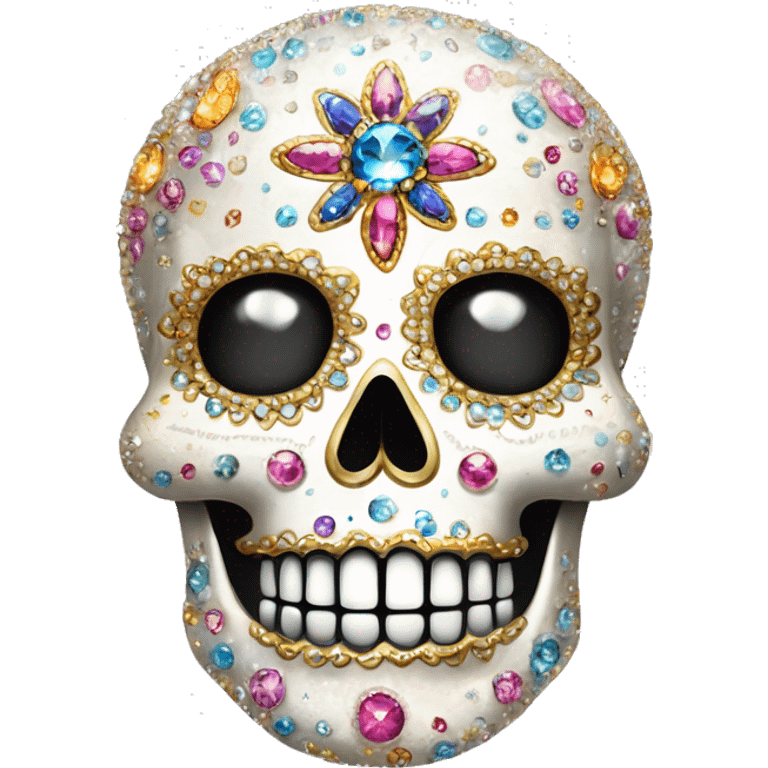 Realistic single isolated decorative sugar skull with sparkling diamonds and rhinestones  emoji