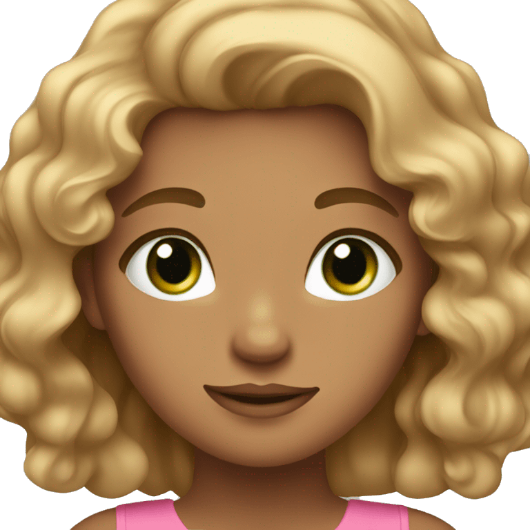 Girl with a pink dress with green eyes and wavy hair light brown emoji