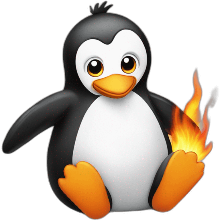 a cute penguin the header on fire sitting cross-legged on a cloud emoji