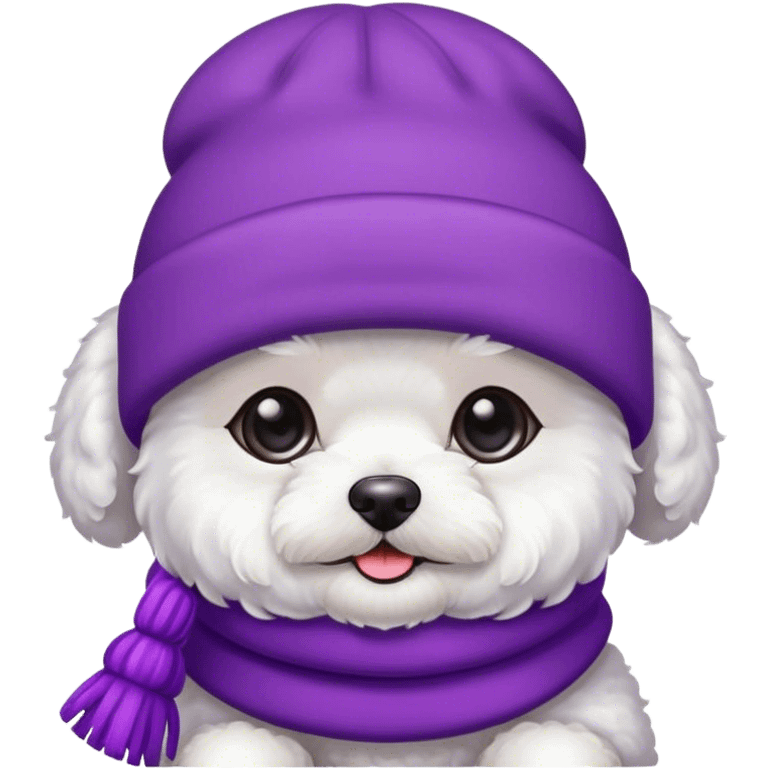 Bichon wearing a purple beanie and muffler emoji