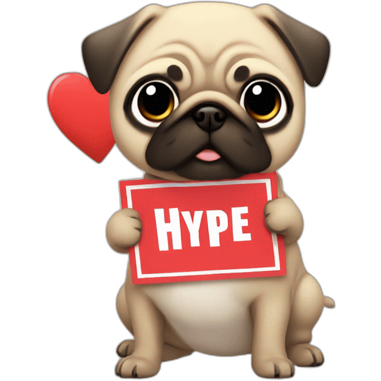 anime pug holding a sign that reads "hype" in red font emoji