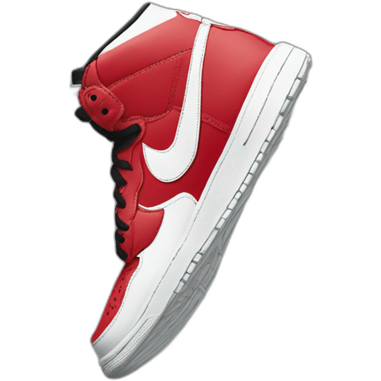 Chaussure Nike rouge et blanche avec le logo en noir emoji