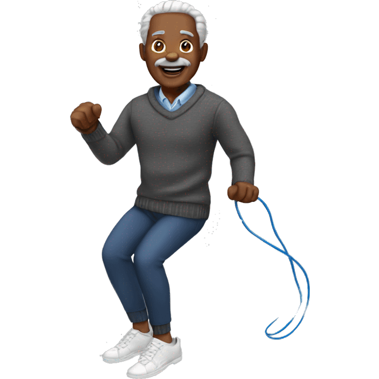 Black older man in sweater jumping rope emoji