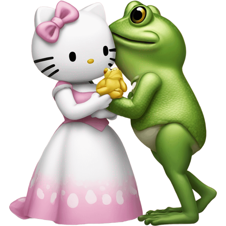 Hello kitty kissing a frog emoji