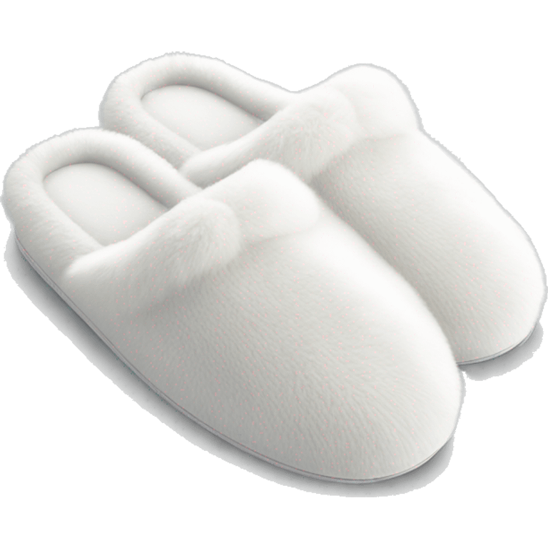 Luxury Fluffy white slip-on bath slippers that are used in hotels emoji