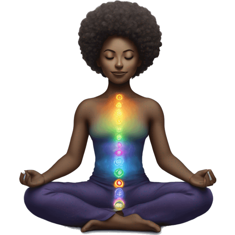 Galaxy Afro Meditating with all the chakras aligned and glowing  emoji