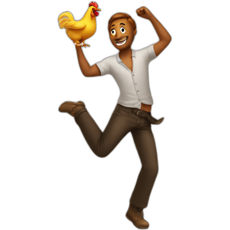 Guy dancing with a chicken emoji