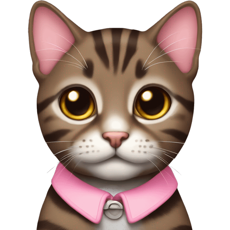  Cute dark brown tabby pink collar emoji