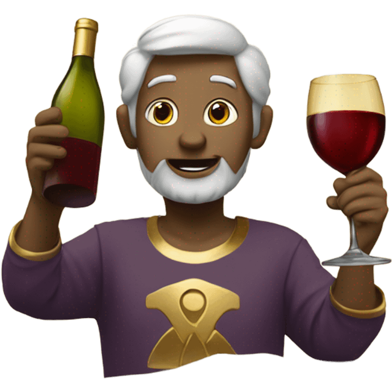 Human stand on rock with wine on hand and with gold those emoji