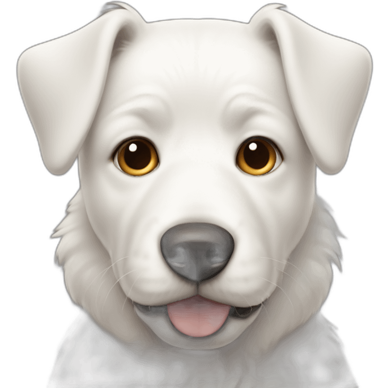 white doggie with tiny ears and huge fat  face emoji