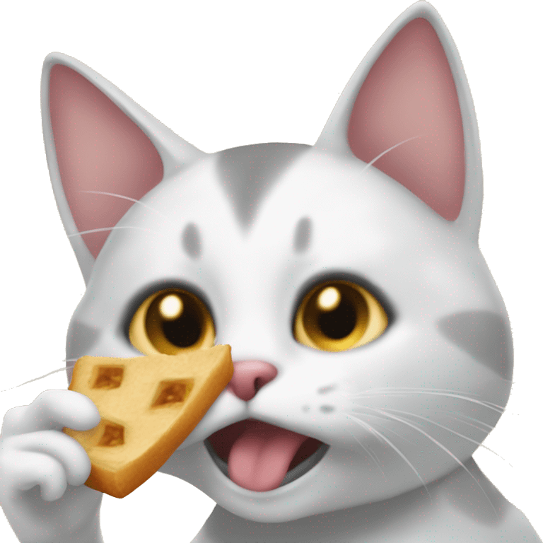 A hungry cat says the word “Feed me” above her head emoji