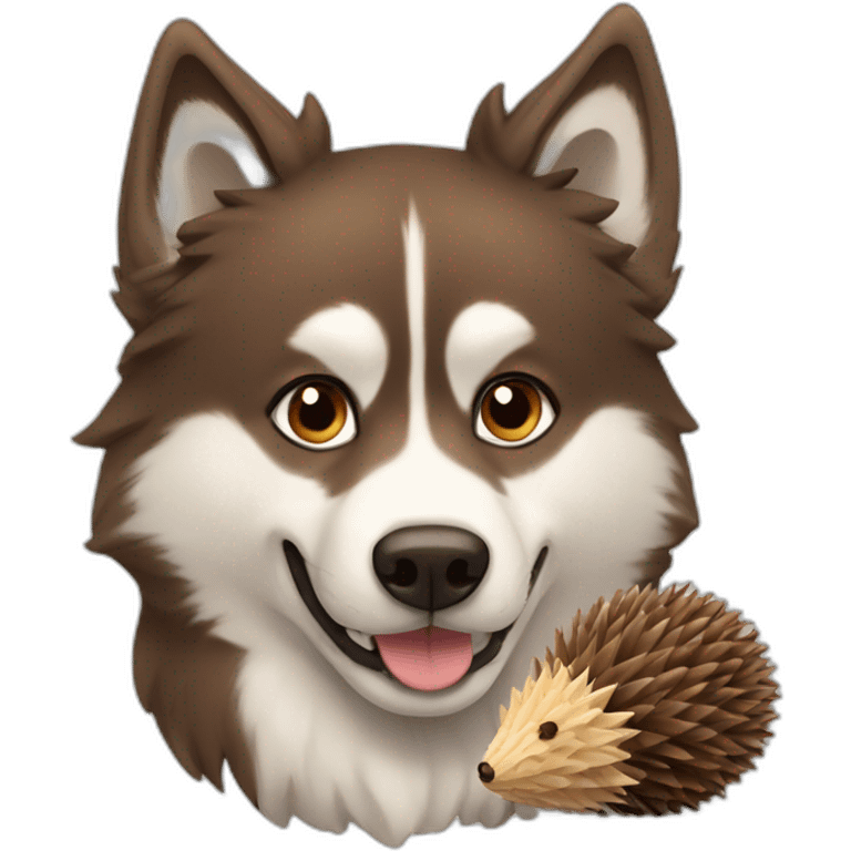 Brown husky with small hedgehog toy emoji