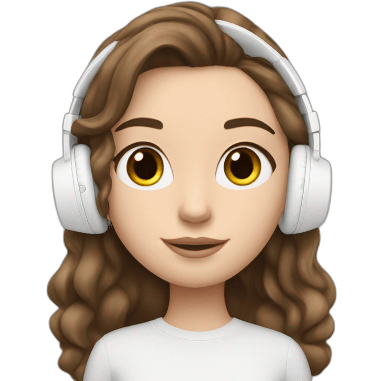 brunette white girl with long hair listening to music with her phone in her hand with white AirPods  emoji