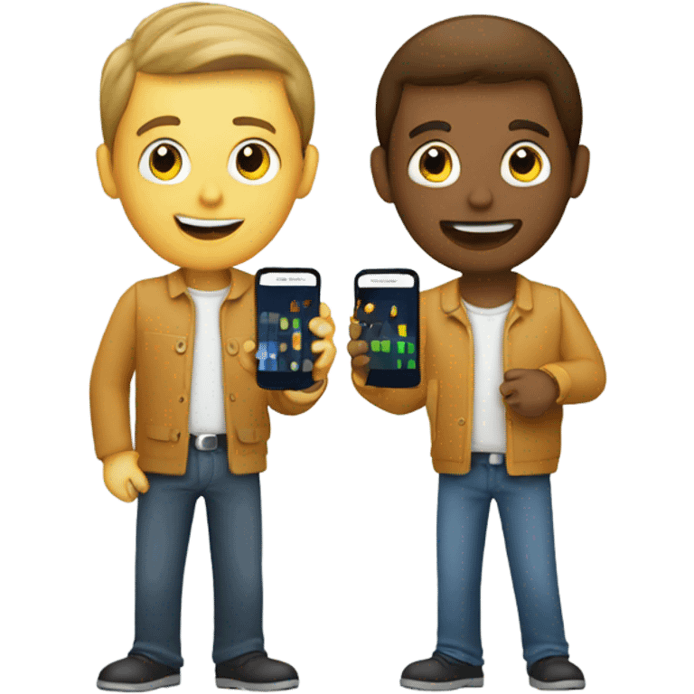 two friends showing charts on a smartphone  emoji