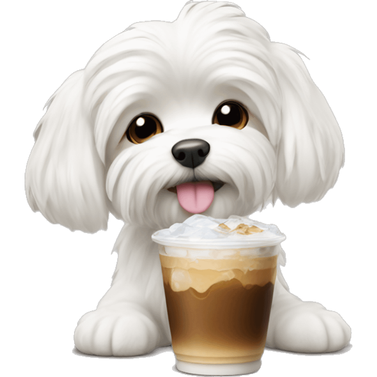 Maltese dog with iced coffee emoji