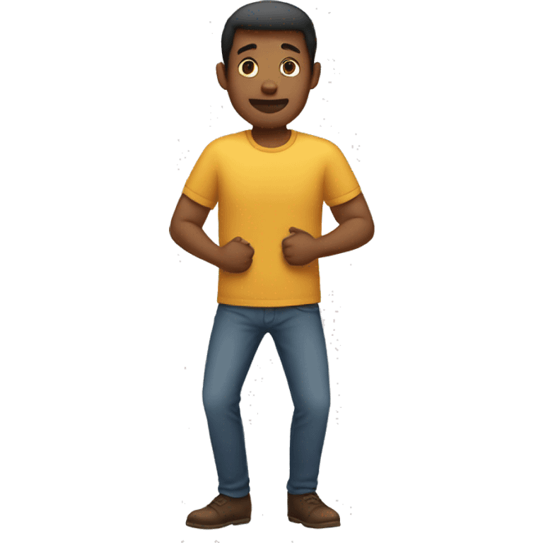 Man with knees pointing inwards and hands covering stomach emoji