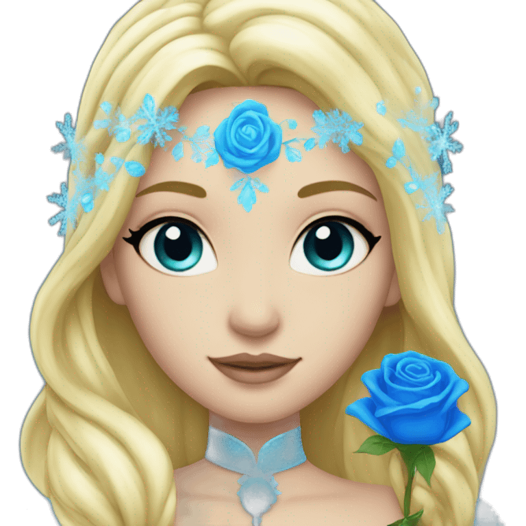 snow princess long blonde hair holding a blue rose emoji