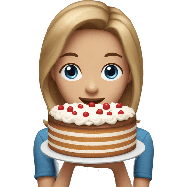 girl with brown hair with blond highlights and blue eyes eating cake  emoji