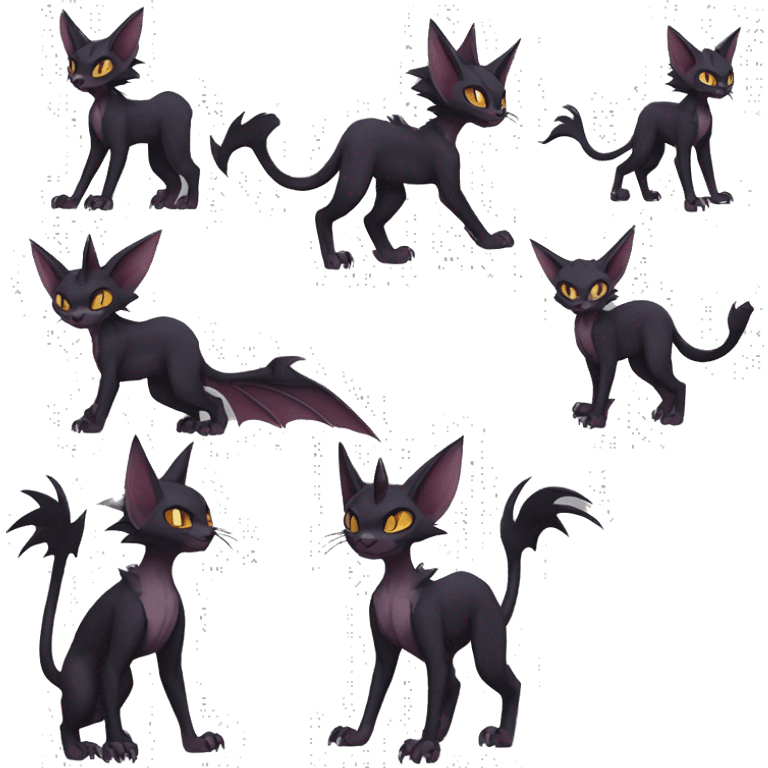 Black edgy Noivern-Zorua-Litten-Bat-Sphynx-Lykoi-Caracal-cat-Fakemon full-body emoji