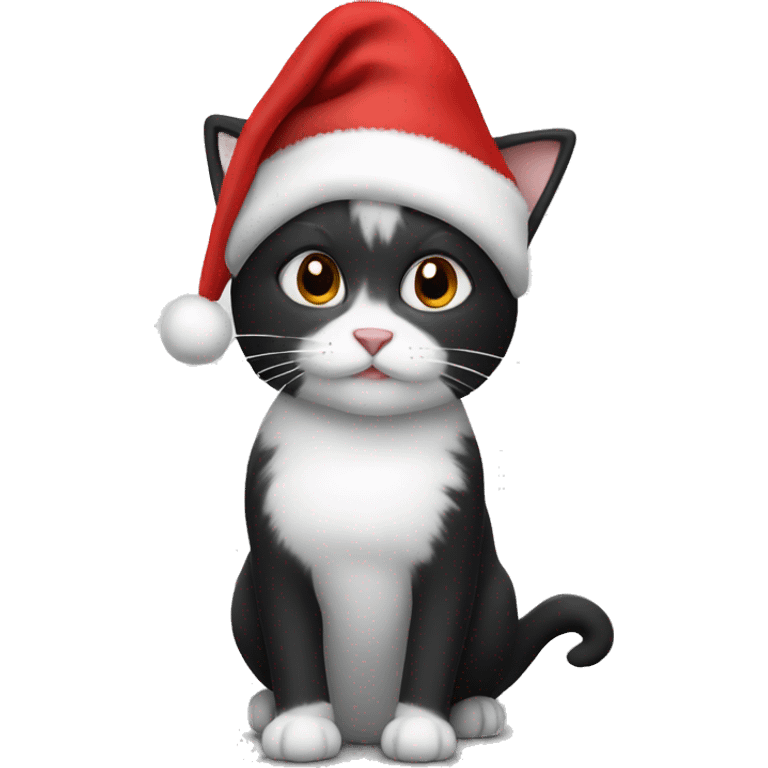 black and white cat with christmas hat  emoji