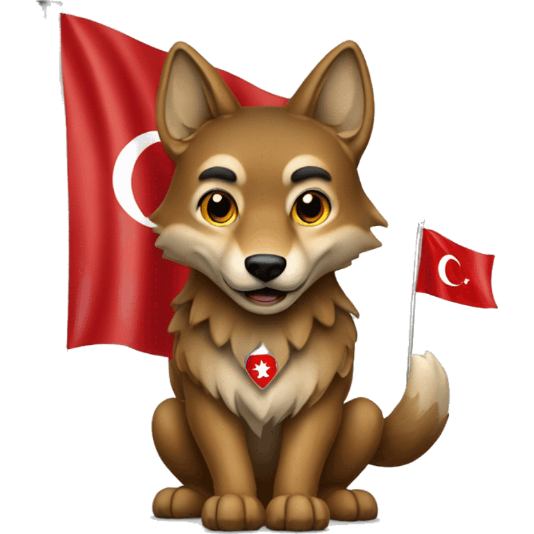 A red wolf waves the Turkish flag emoji