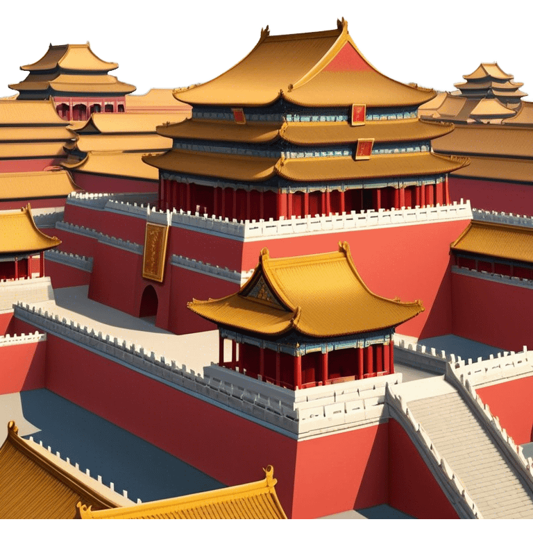 Cinematic Realistic Forbidden City Landmark Emoji, showcasing the imperial palace with iconic red walls and golden roofs rendered with rich textures and regal lighting. emoji