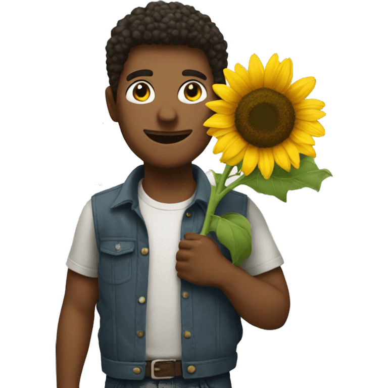 A guy standing with a sunflower emoji