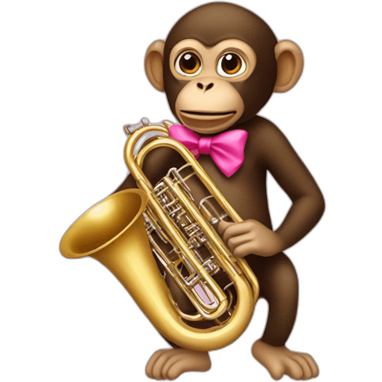 monkey playing tuba wearing a pink bow emoji