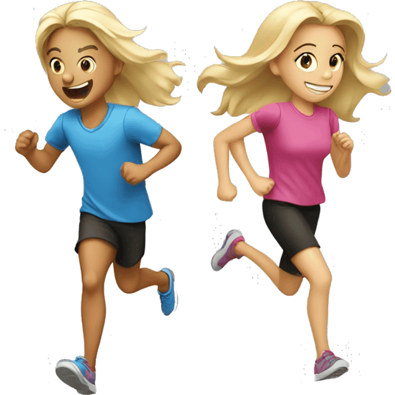 two blonde girls running after brunette boys emoji