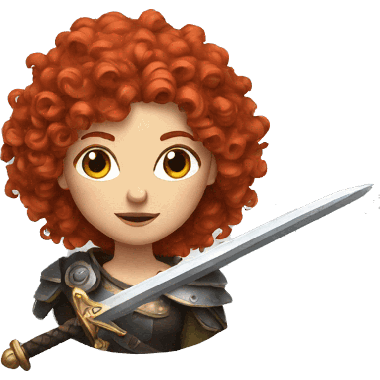 woman, curly red hair, sword emoji