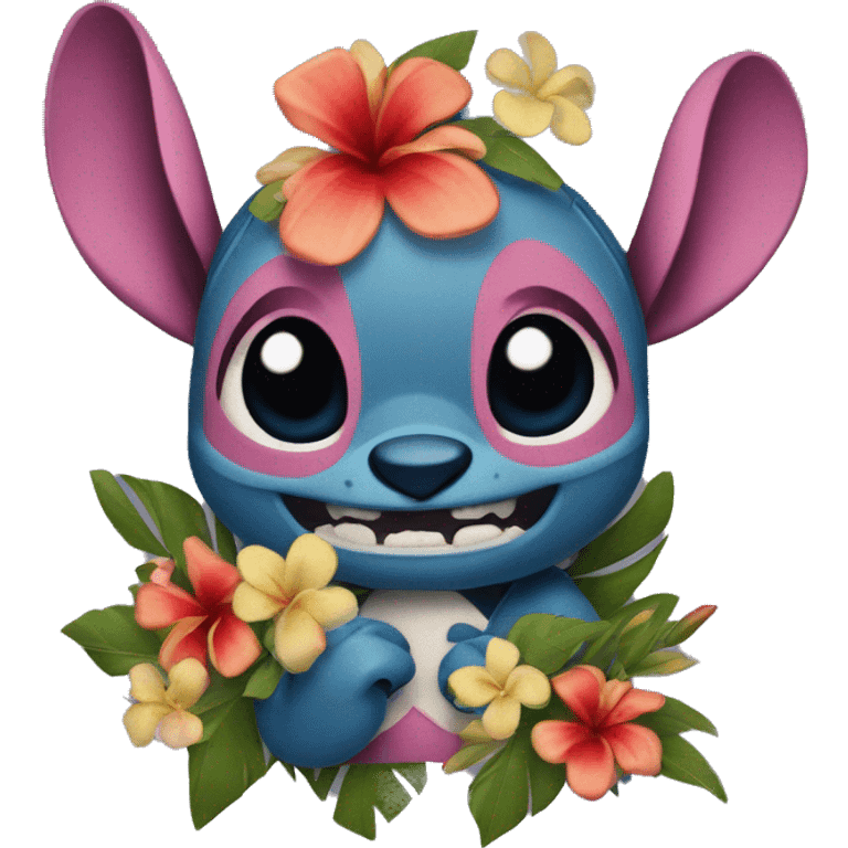 Stitch with hawaiian flowers emoji