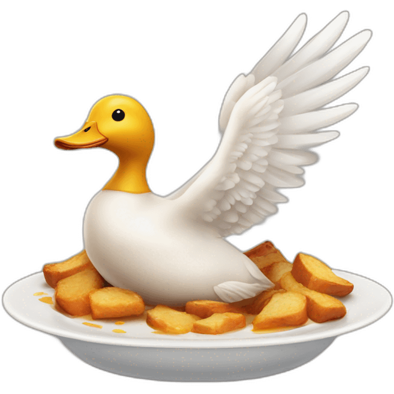 Roasted duck on a dish flying with wings emoji