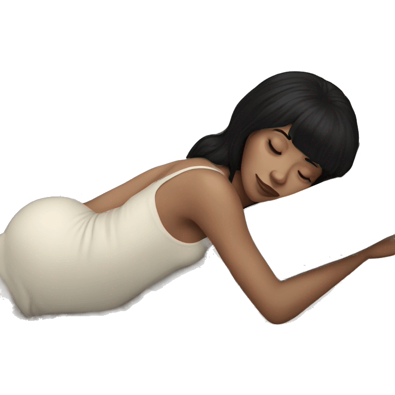 Woman pale skin black hair with bangs sleeping in bed with pillow, white woman emoji