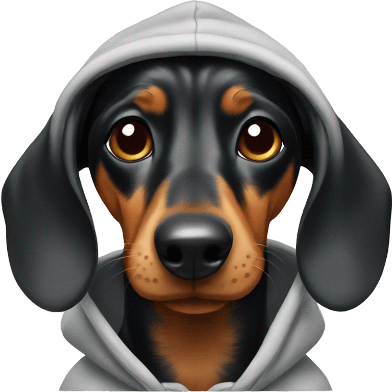 Daschund wearing a hoodie emoji