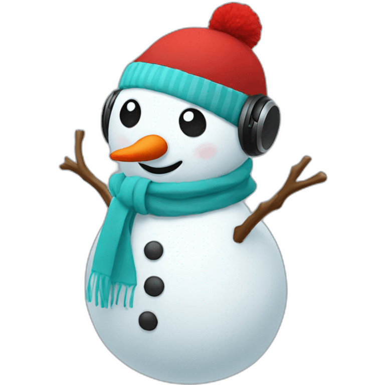 Cute snowman in vr headset, red hat, scarf, full body emoji