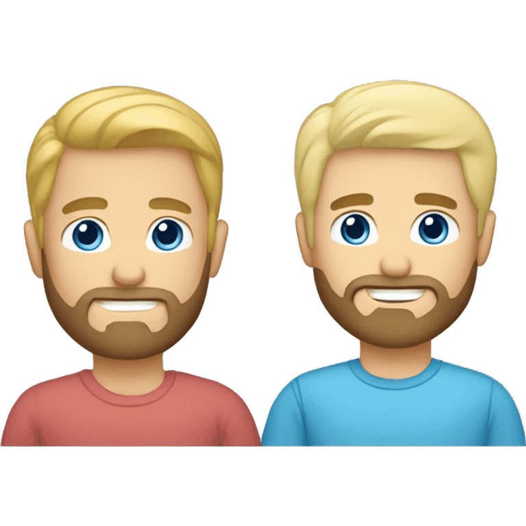 Gay male couple. One Blond hair and blue eyes. The other one has dark hair and brown eyes and a beard.  emoji